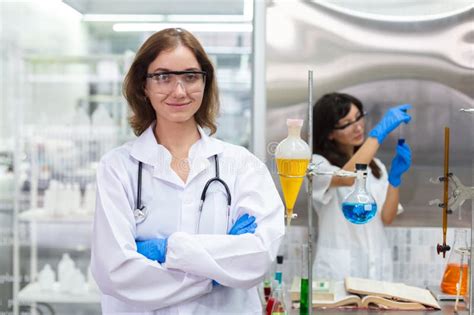 Portrait Woman Scientist Chemistry Experiments In Lab Room Female Researcher Science Medical