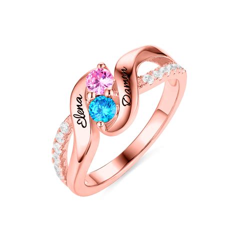 Personalized For Love Double Birthstones Promise Ring In Rose Gold