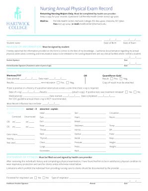 Fillable Online Health Forms Indd Hartwick College Fax Email