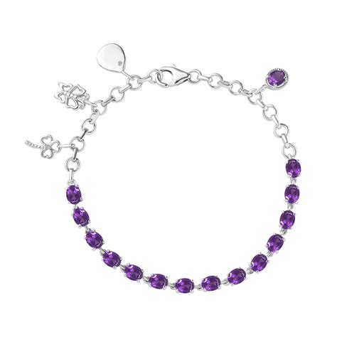 Afrikanischer Amethyst Weißer Zirkon Armband ca 19 cm 925 Silber