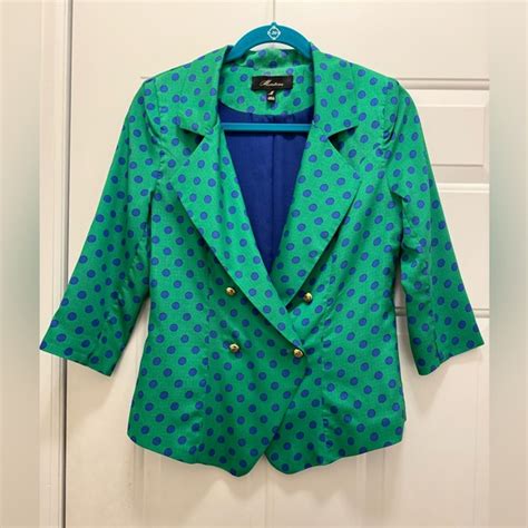 Monteau Jackets And Coats Monteau Green And Blue Polka Dot Double