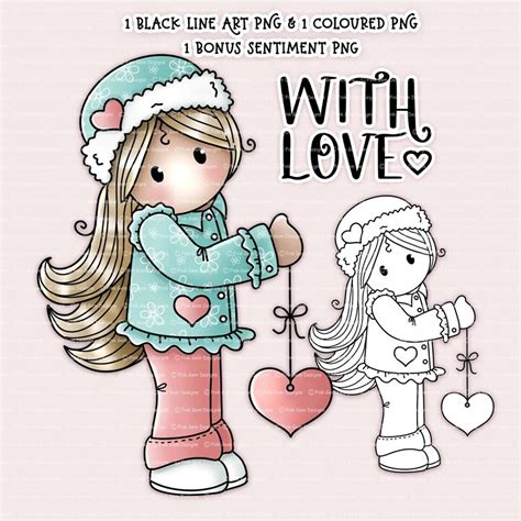 Digi Stamp Heart Chloe Girl Digi Stamps 1 Black Line Png And 1 Pre