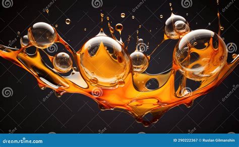 Golden Yellow Bubble Oil Or Serum Isolated On White Background Stock