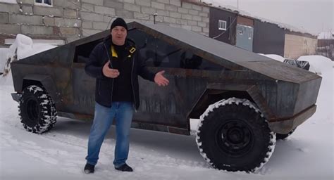 Russian Uaz Transformed Into A Life Size Tesla Cybertruck Replica
