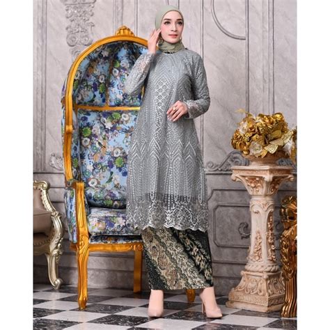 Jual Stelan Kebaya Tunik Tulle Bordir Kebaya Modern Kebaya Brukat