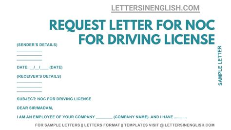 Letter To Hr For Noc For Driving License Sample Request Letter Format