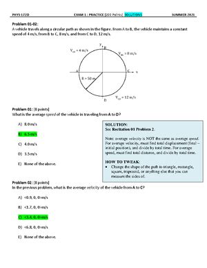 Phys S Exam Practice Solutions Problem Points A