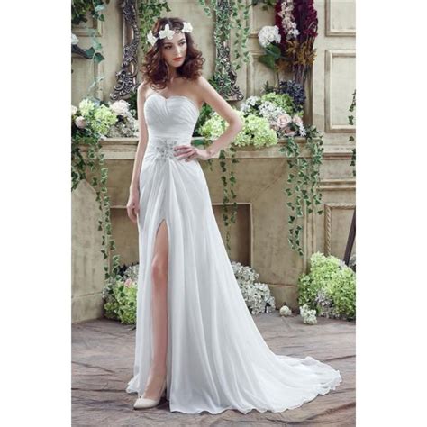 Elegant Strapless Sweetheart High Slit Chiffon Destination Beach