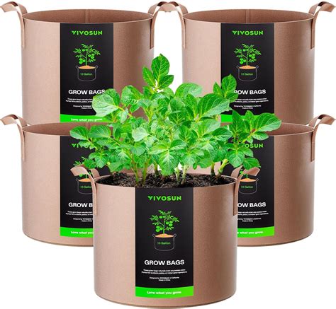 Vivosun 5 Pack 10 Gallon Grow Bags Heavy Duty 300g Thickened Nonwoven Plant Fabric Pots With