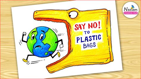 How To Draw Say No To Plastic Easy Drawing Stop Plastic Poster Chart