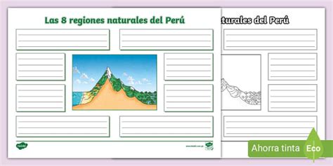 Mapa conceptual de las 8 regiones naturales del Perú Twinkl