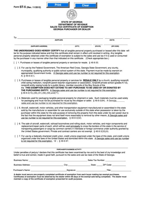 Fillable Form St Sales Tax Certificate Of Exemption Georgia