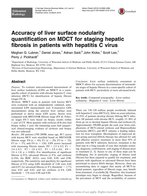 Accuracy Of Liver Surface Nodularity Quantification On Mdct For Staging Hepatic Fibrosis In