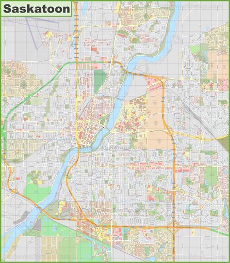 Large detailed map of Saskatoon - Ontheworldmap.com