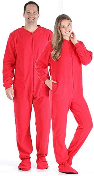 Sleepytimepjs Mens And Womens Fleece Footed Solid Color And Buffalo