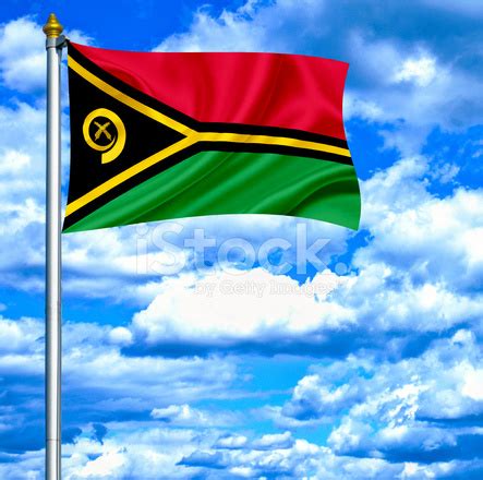 Vanuatu Waving Flag Against Blue Sky Stock Photo Royalty Free