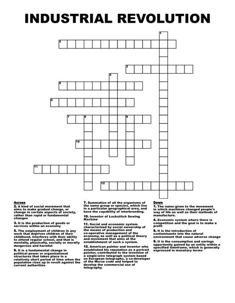 Industrial Revolution Crossword Wordmint