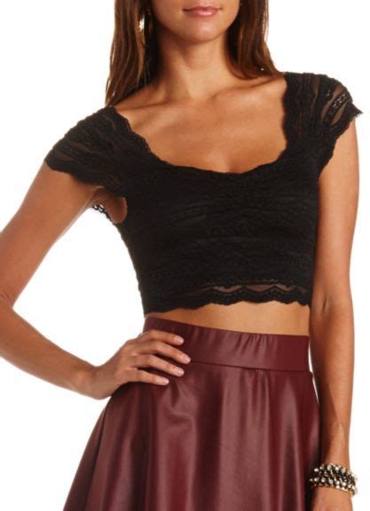 Charlotte Russe Cap Sleeve Scalloped Lace Crop Top Charlotte