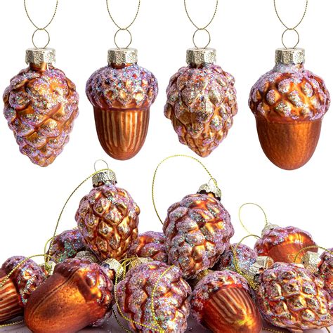 Lfutari 12 Pcs Christmas Pine Cone Glass Ornaments Christmas Cone Glass Blown