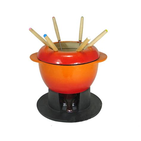 Dia Cm Cast Iron Cheese Fondue Pot With Forks And Rechaud Hot Pot For Cheese Chocolate