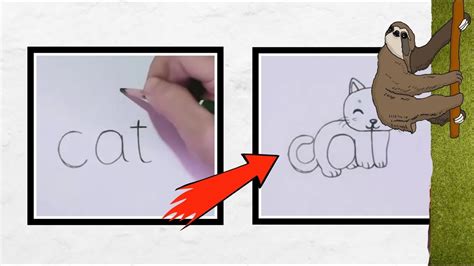 Learning Step By Step For Kid How To Turn Words Cat Into A Cartoon