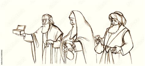 Pencil drawing. Wise men brought gifts to Jesus Stock Illustration ...