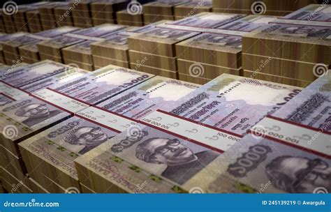 Taka Money Taka Banknotes 5 Bdt Bengali Bills 3d Illustration