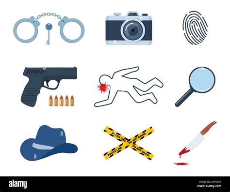 Murder Investigation Icon Set Police Detective Equipment