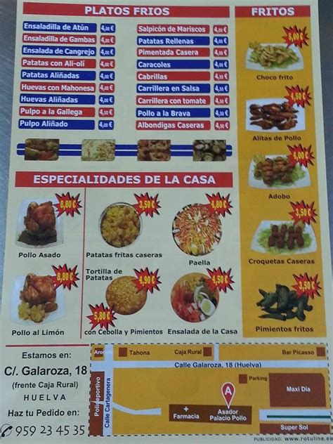 Carta Del Restaurante Asador Palacio Del Pollo Huelva