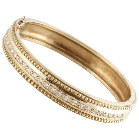 Diamond And 18k Gold Bangle Stackable Bracelets At 1stdibs