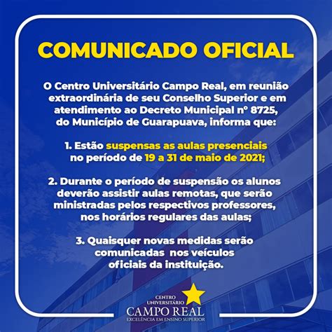 Comunicado Oficial Suspens O Das Aulas Presenciais De A