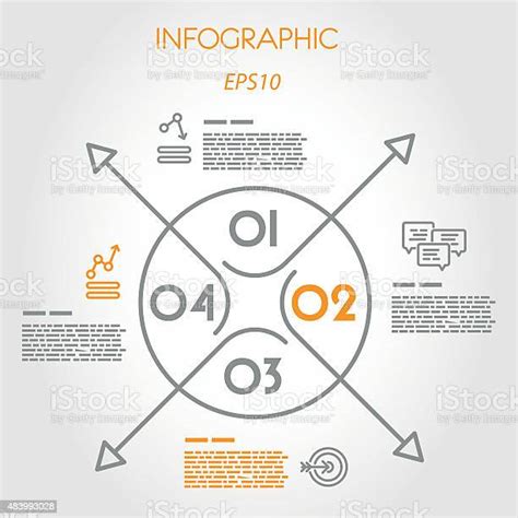선형 인포그래픽 형판 링 및 화살표 4가지 개체에 대한 스톡 벡터 아트 및 기타 이미지 4가지 개체 가리키기 인포그래픽