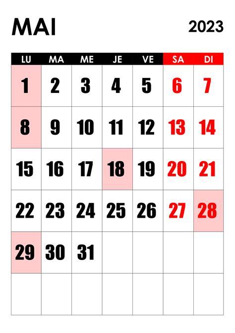 Mai 2023 Calendrier Imprimable Calendrier Gratuit Images