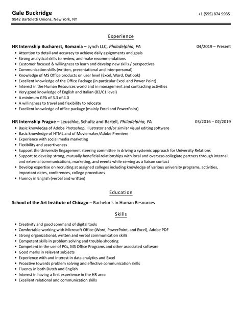 Hr Internship Resume Samples Velvet Jobs