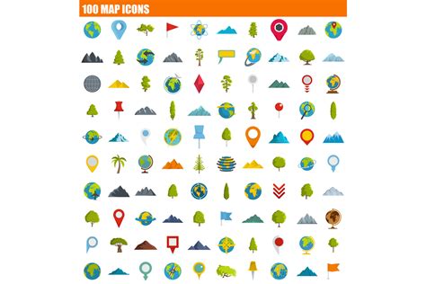 100 Map Icon Set, Flat Style Graphic by anatolir56 · Creative Fabrica