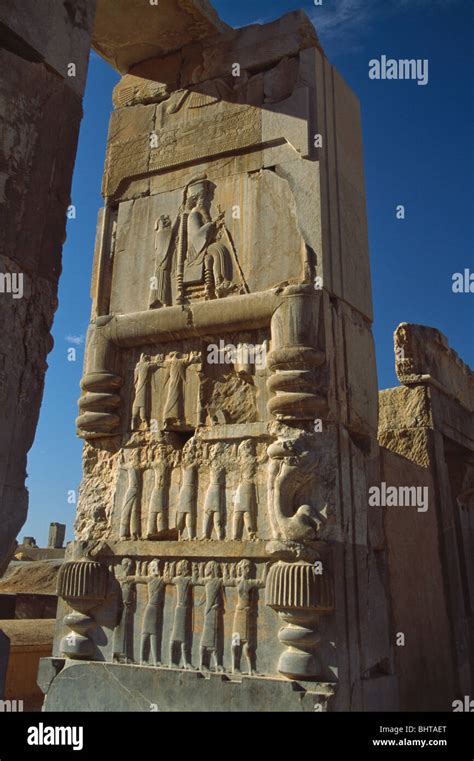 Relief sculptures on the huge colossi at Apadana Palace, Persepolis ...