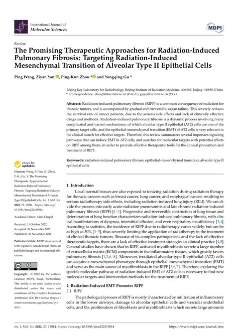 Pdf The Promising Therapeutic Approaches For Radiation Induced