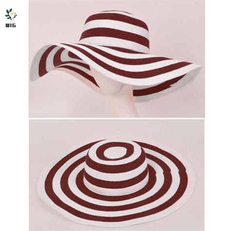 Buy WIG Womens Big Bowknot Straw Hat Stripe Floppy Foldable Roll Up