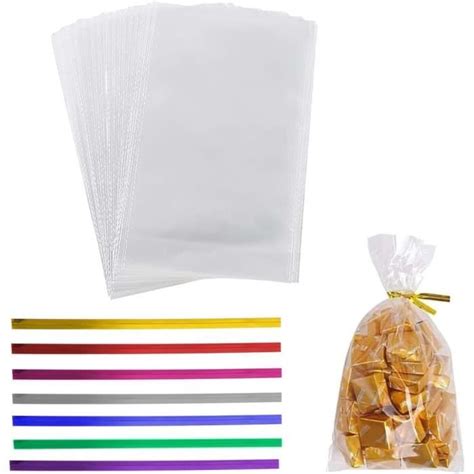 100 Pièces Sac Plastique Transparent Sac OPP avec Liens Torsadés 100