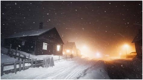 Loud Blizzard In A Mountain Villageblowing Snow Howling Windheavy