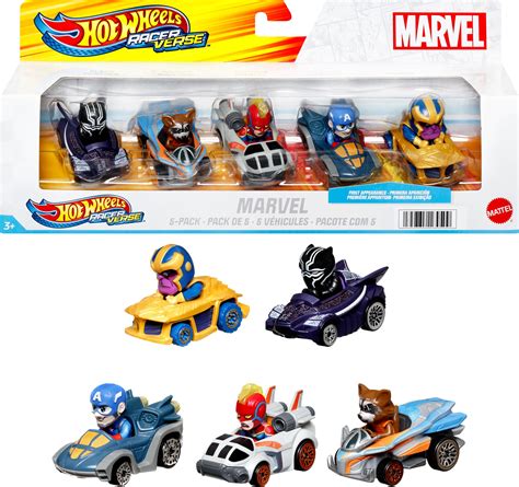 Hot Wheels Racerverse Set Of 5 Die Cast Hot Wheels Cars With Marvel