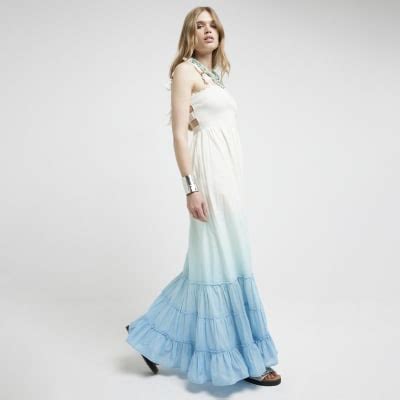 Blue Ombre Shirred Beach Maxi Dress River Island