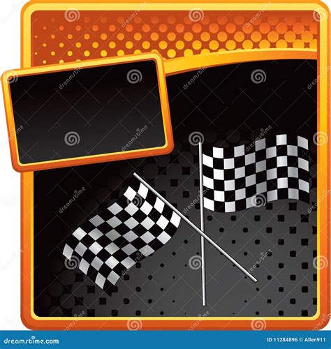 Racing Flags On Orange And Black Halftone Ad Stock Vector