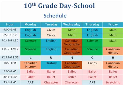 50 Sample High School Class Schedule