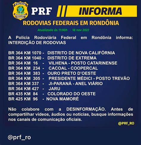 Sobe para 10 os bloqueios em rodovias federais em Rondônia nesta sexta