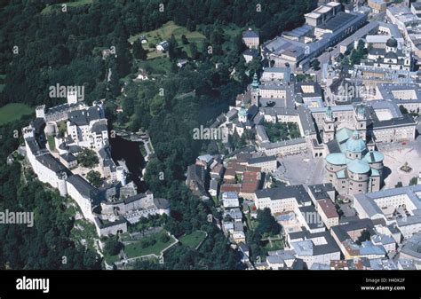 Austria City Salzburg Town Overview Cathedral Fortress High Salt