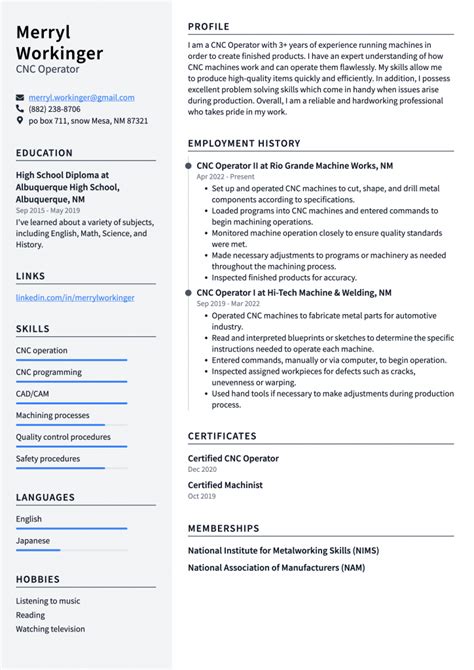 Cnc Machinist Resume Example And Writing Guide Resumelawyer