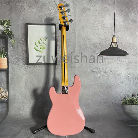 Solid Pink 4 String Electric Bass Guitar S Pickup Chrome Parts Maple Fretboard Ebay