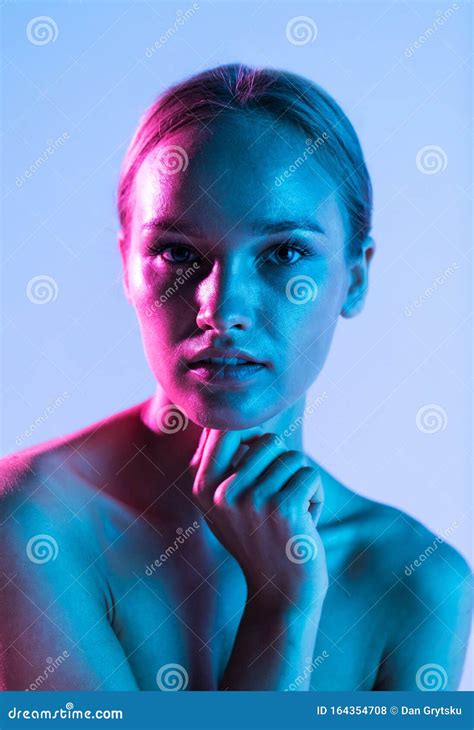 Beautiful Sensual Woman Touching Her Face On Light Background Beauty