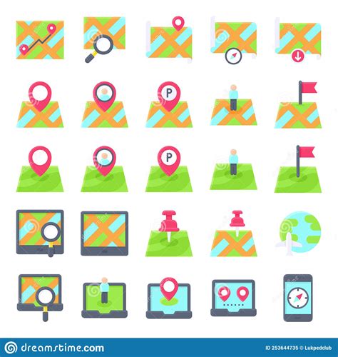 Location Map And Navigation Flat Icon Set 2 Stock Vector Illustration